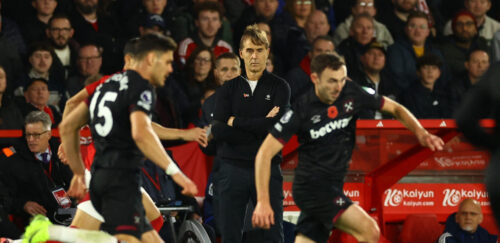 Julen Lopetegui under West Hams kamp i Nottingham.